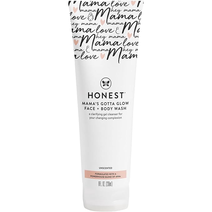 The Honest Company Honest Mama's Gotta Glow Face and Body Wash | Pregnancy Safe Clarifying + Exfoliating AHA Cleanser | 8 fl oz